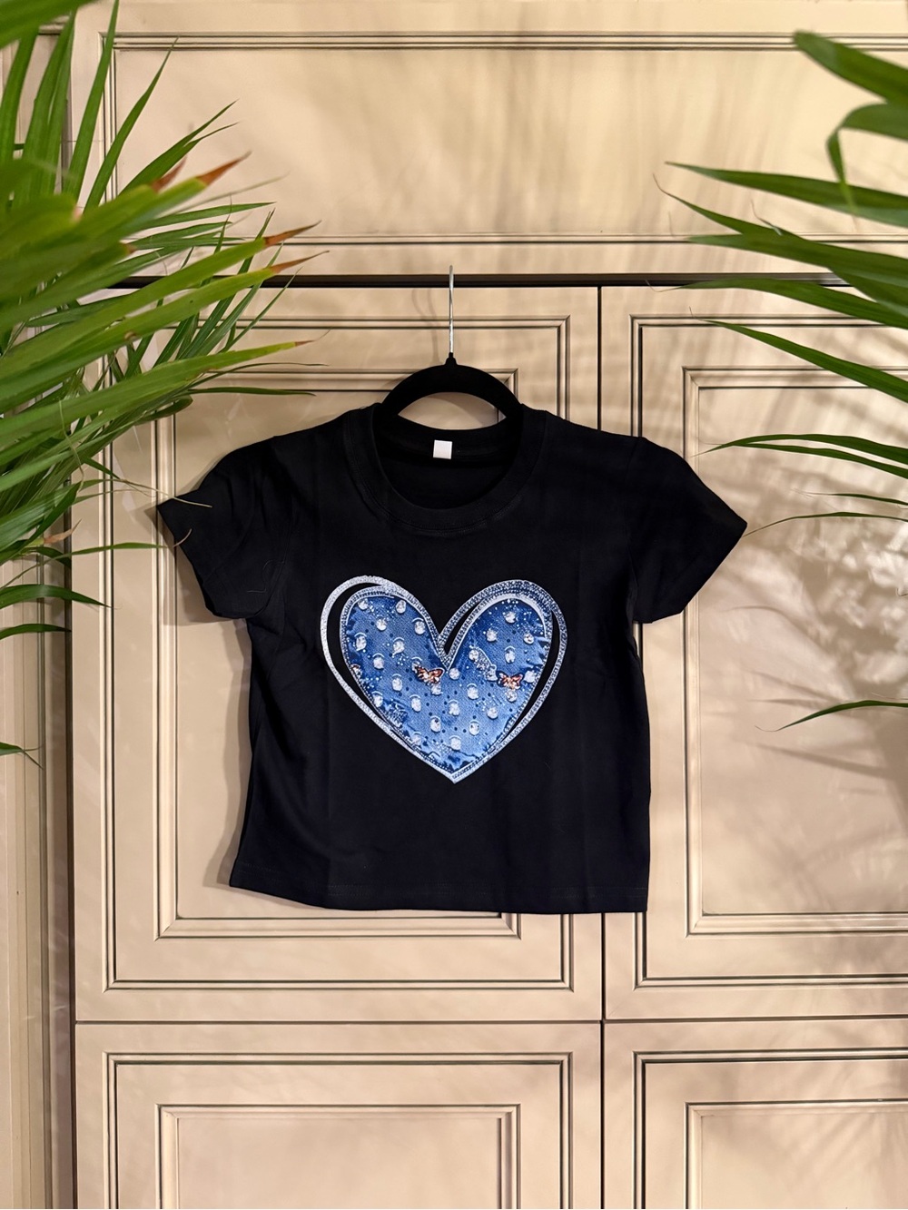 New Girls Kids Western Tee Shirt Top T-Shirt Blue Heart Graphic Cotton 4Y 5Y
